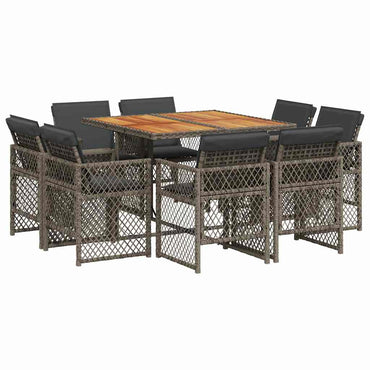 vidaXL 9-tlg. Garten-Essgruppe mit Kissen Grau Poly Rattan