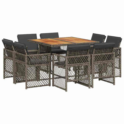 vidaXL 9-tlg. Garten-Essgruppe mit Kissen Grau Poly Rattan
