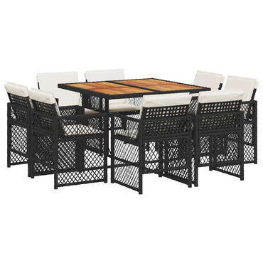 vidaXL 9-tlg. Garten-Essgruppe mit Kissen Schwarz Poly Rattan