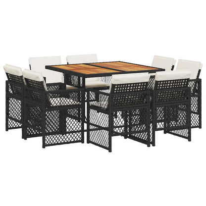 vidaXL 9-tlg. Garten-Essgruppe mit Kissen Schwarz Poly Rattan