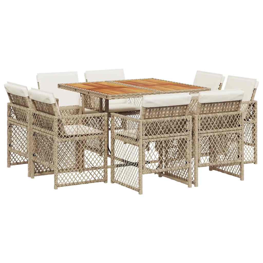 vidaXL Salon de jardin à dîner 9 pcs avec coussins Résine tressée Beige