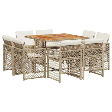 vidaXL Salon de jardin à dîner 9 pcs avec coussins Résine tressée Beige