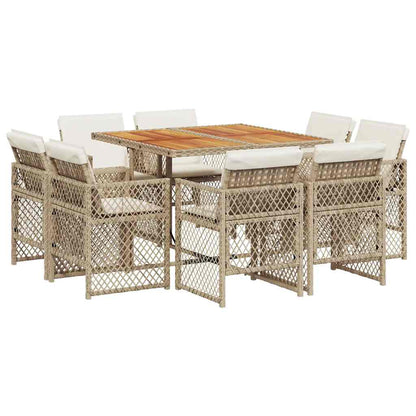 vidaXL Salon de jardin à dîner 9 pcs avec coussins Résine tressée Beige