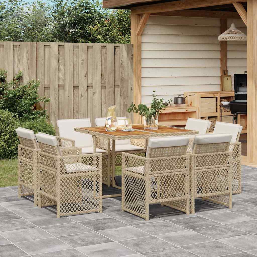vidaXL Salon de jardin à dîner 9 pcs avec coussins Résine tressée Beige