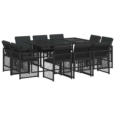 vidaXL 11-tlg. Garten-Essgruppe mit Kissen Schwarz Poly Rattan