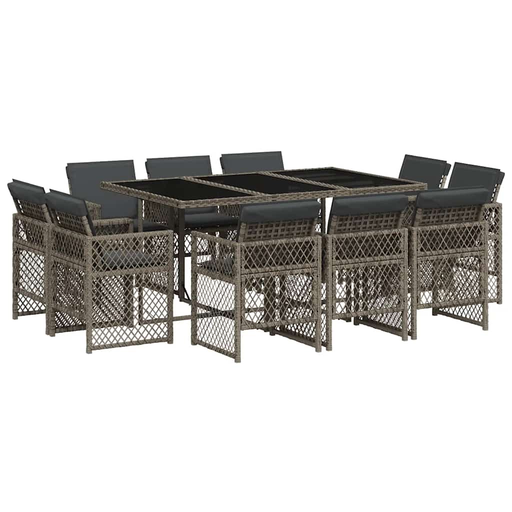 vidaXL Salon de jardin 11 pcs avec coussins résine tressée gris