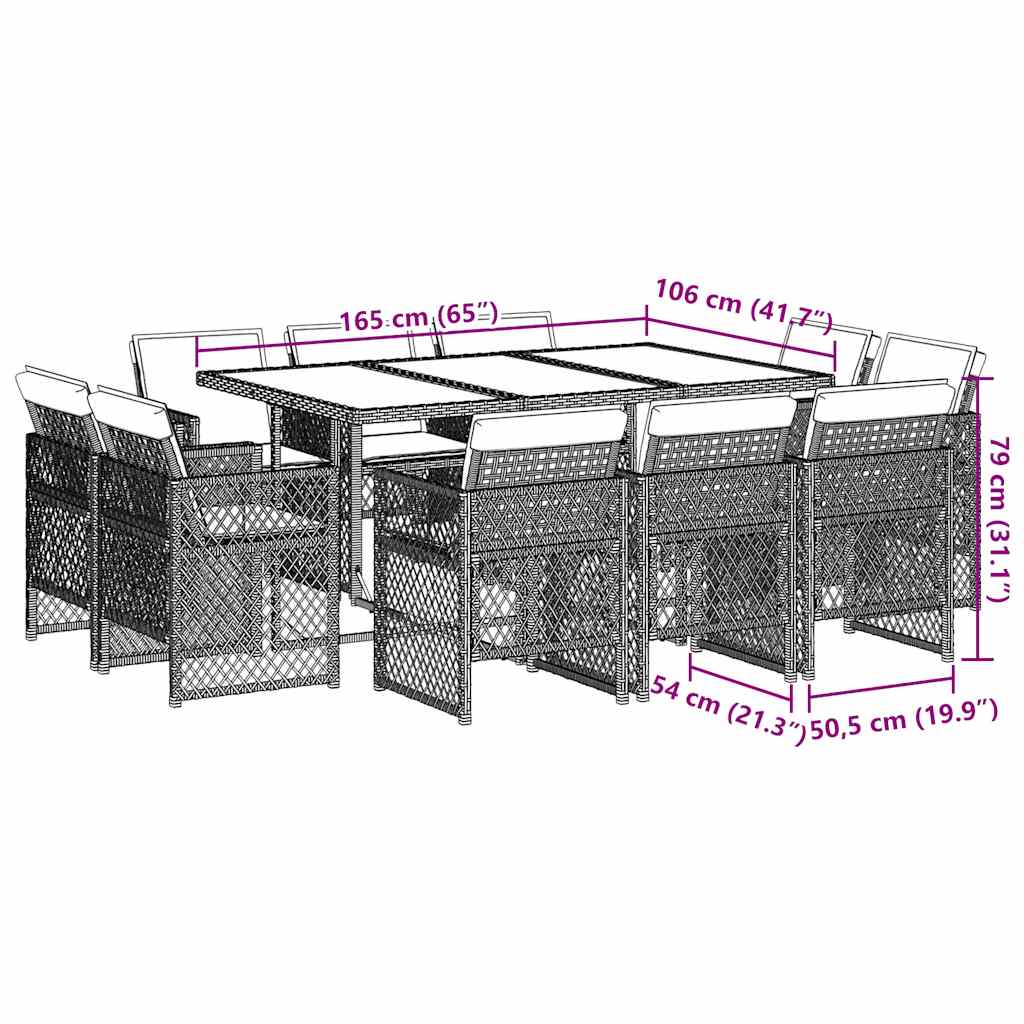 vidaXL Salon de jardin 11 pcs avec coussins résine tressée gris