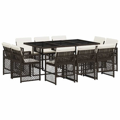 11-tlg. Garten-Essgruppe mit Kissen Braun Poly Rattan