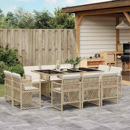 11-tlg. Garten-Essgruppe mit Kissen Beige Poly Rattan