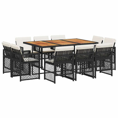 vidaXL 11-tlg. Garten-Essgruppe mit Kissen Schwarz Poly Rattan