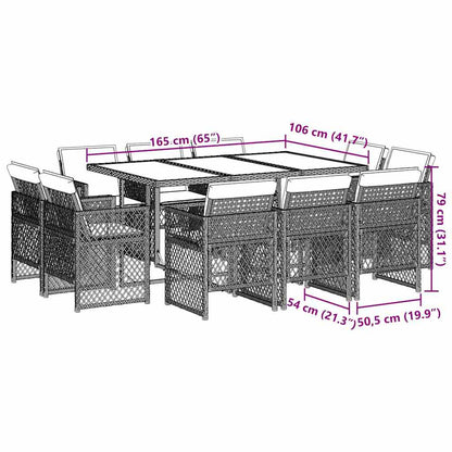 vidaXL 11-tlg. Garten-Essgruppe mit Kissen Schwarz Poly Rattan