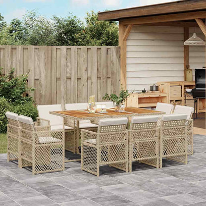 vidaXL 11-tlg. Garten-Essgruppe mit Kissen Beige Poly Rattan