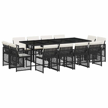 vidaXL 13-tlg. Garten-Essgruppe mit Kissen Schwarz Poly Rattan