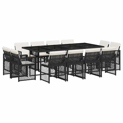 vidaXL 13-tlg. Garten-Essgruppe mit Kissen Schwarz Poly Rattan