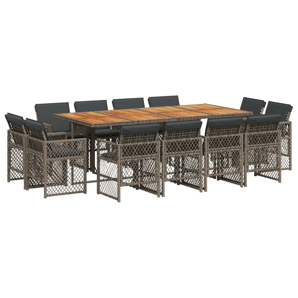 vidaXL 13-tlg. Garten-Essgruppe mit Kissen Grau Poly Rattan