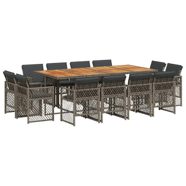 vidaXL 13-tlg. Garten-Essgruppe mit Kissen Grau Poly Rattan