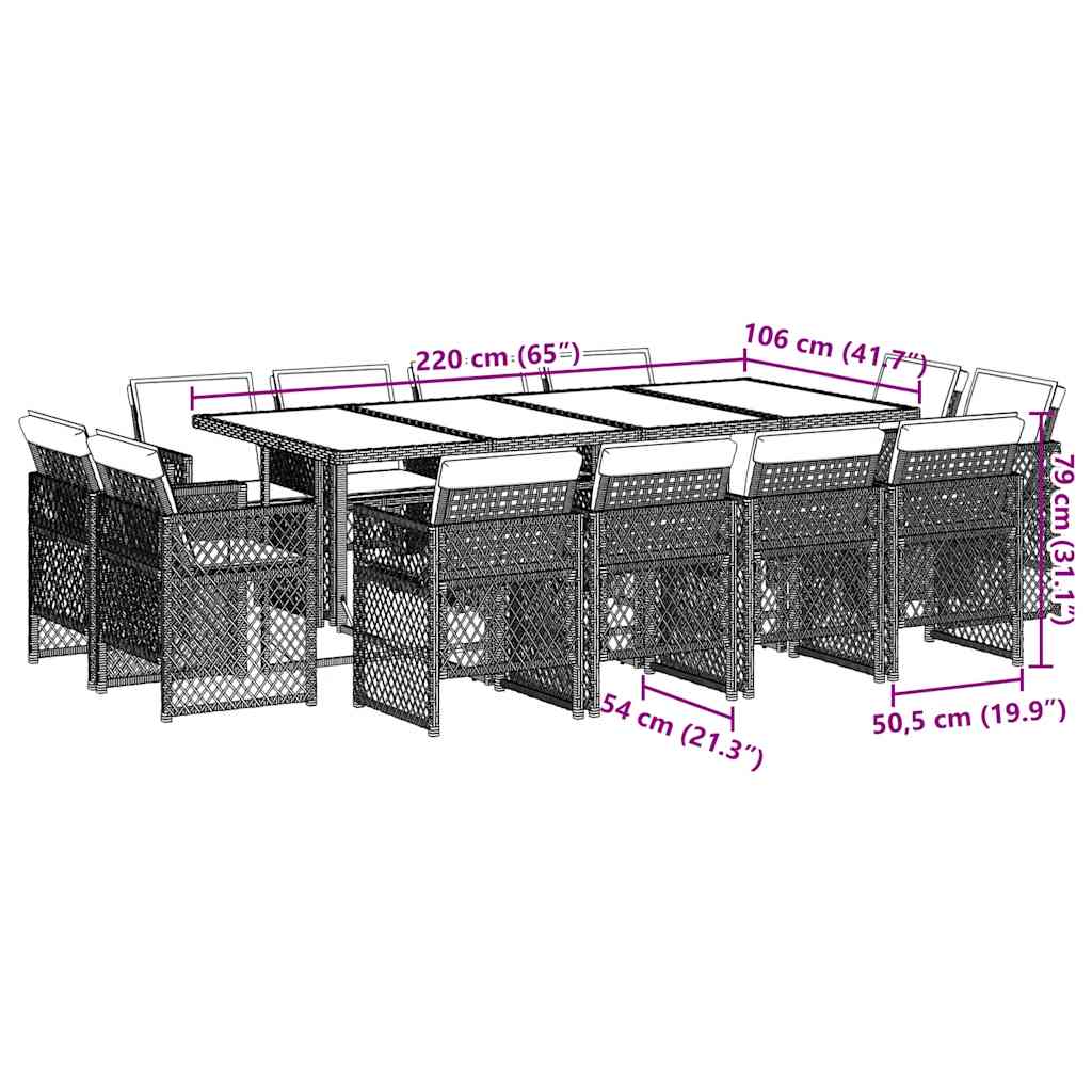 vidaXL 13-tlg. Garten-Essgruppe mit Kissen Grau Poly Rattan