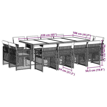 vidaXL 13-tlg. Garten-Essgruppe mit Kissen Grau Poly Rattan