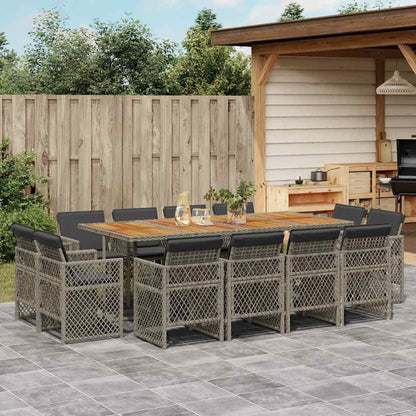 vidaXL 13-tlg. Garten-Essgruppe mit Kissen Grau Poly Rattan