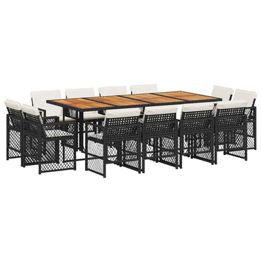 vidaXL 13-tlg. Garten-Essgruppe mit Kissen Schwarz Poly Rattan