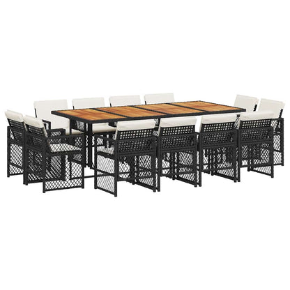 vidaXL 13-tlg. Garten-Essgruppe mit Kissen Schwarz Poly Rattan