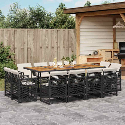 vidaXL 13-tlg. Garten-Essgruppe mit Kissen Schwarz Poly Rattan