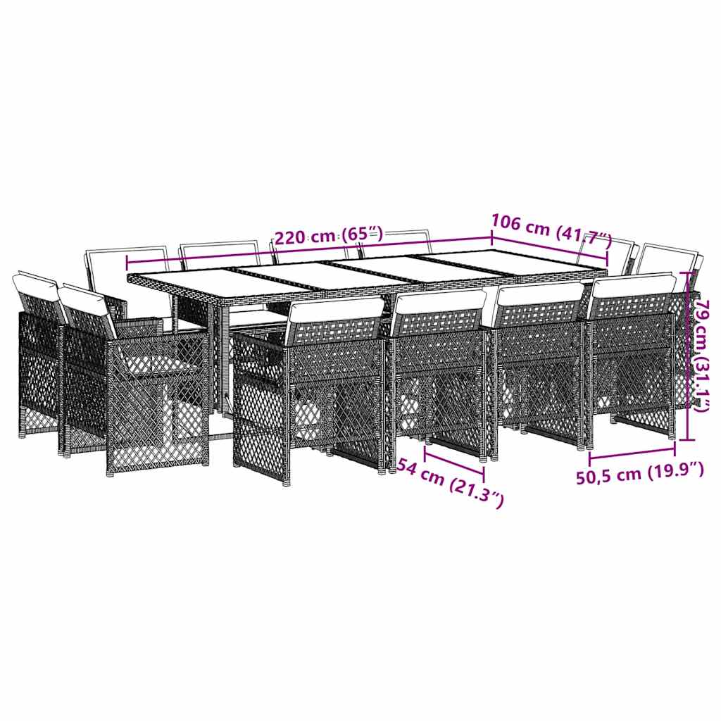 vidaXL Ensemble de salle à manger de jardin 13 pièces avec coussins, résine tressée beige