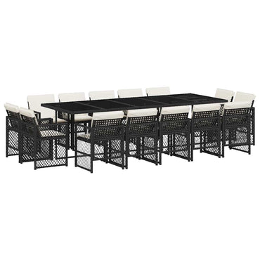 vidaXL 15-tlg. Garten-Essgruppe mit Kissen Schwarz Poly Rattan