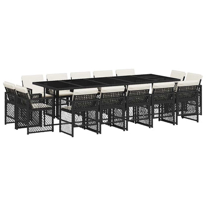 vidaXL 15-tlg. Garten-Essgruppe mit Kissen Schwarz Poly Rattan