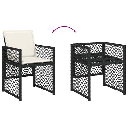 vidaXL 15-tlg. Garten-Essgruppe mit Kissen Schwarz Poly Rattan