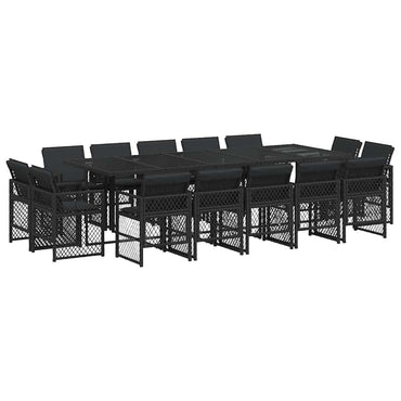 vidaXL 15-tlg. Garten-Essgruppe mit Kissen Schwarz Poly Rattan