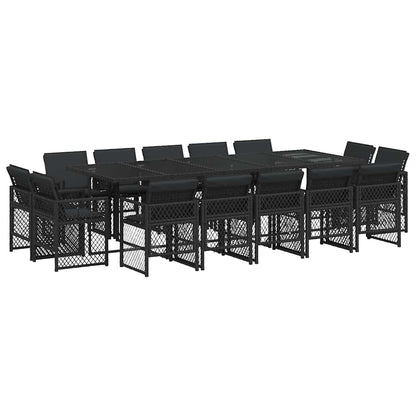 vidaXL 15-tlg. Garten-Essgruppe mit Kissen Schwarz Poly Rattan