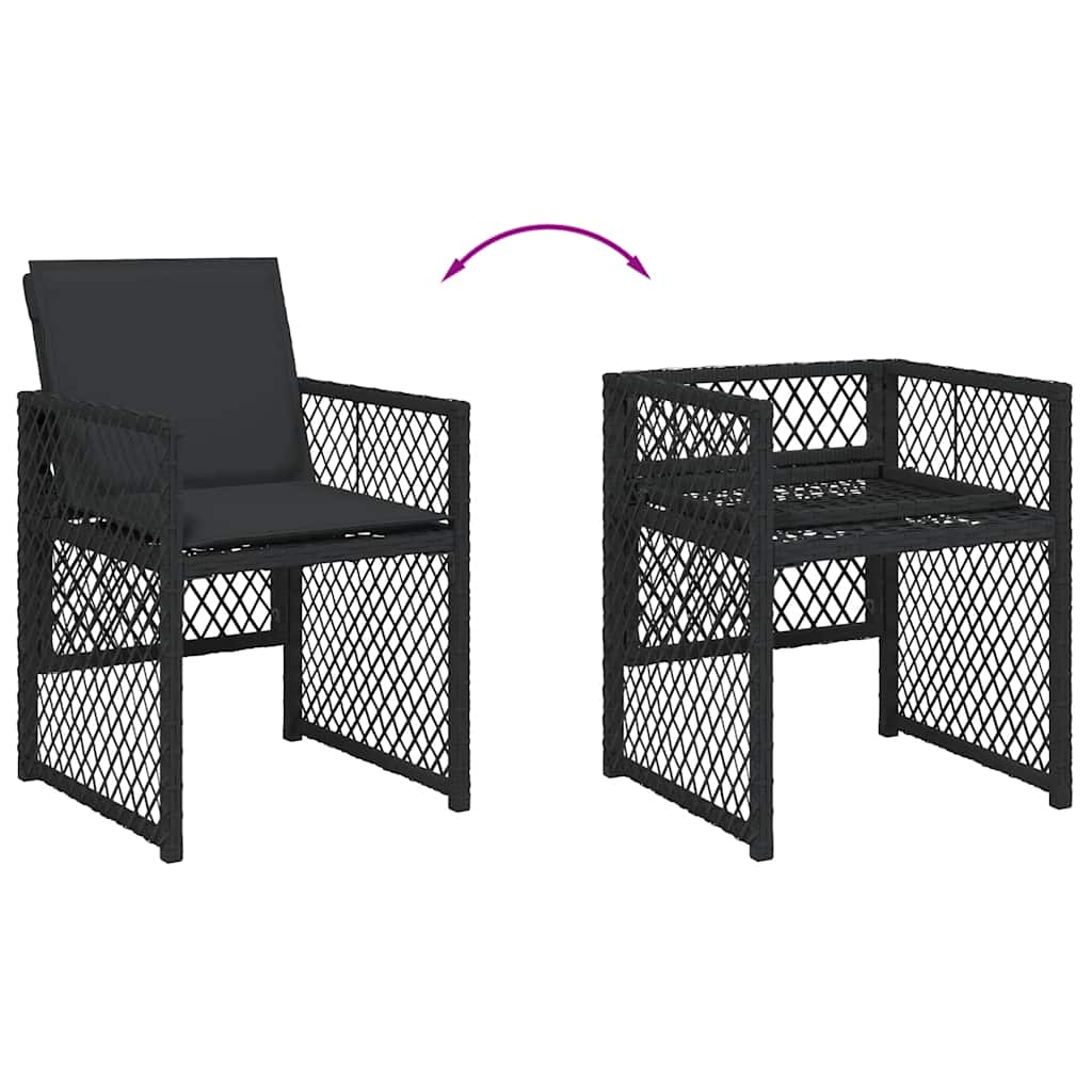 vidaXL 15-tlg. Garten-Essgruppe mit Kissen Schwarz Poly Rattan