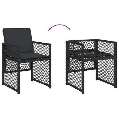 vidaXL 15-tlg. Garten-Essgruppe mit Kissen Schwarz Poly Rattan