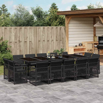 vidaXL 15-tlg. Garten-Essgruppe mit Kissen Schwarz Poly Rattan