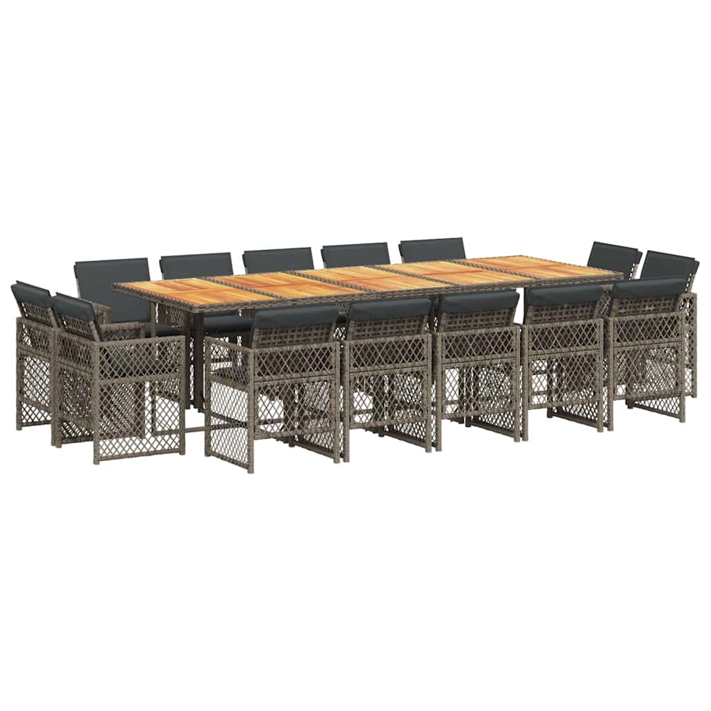 vidaXL 15-tlg. Garten-Essgruppe mit Kissen Grau Poly Rattan
