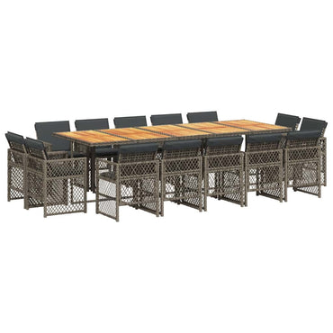 vidaXL 15-tlg. Garten-Essgruppe mit Kissen Grau Poly Rattan