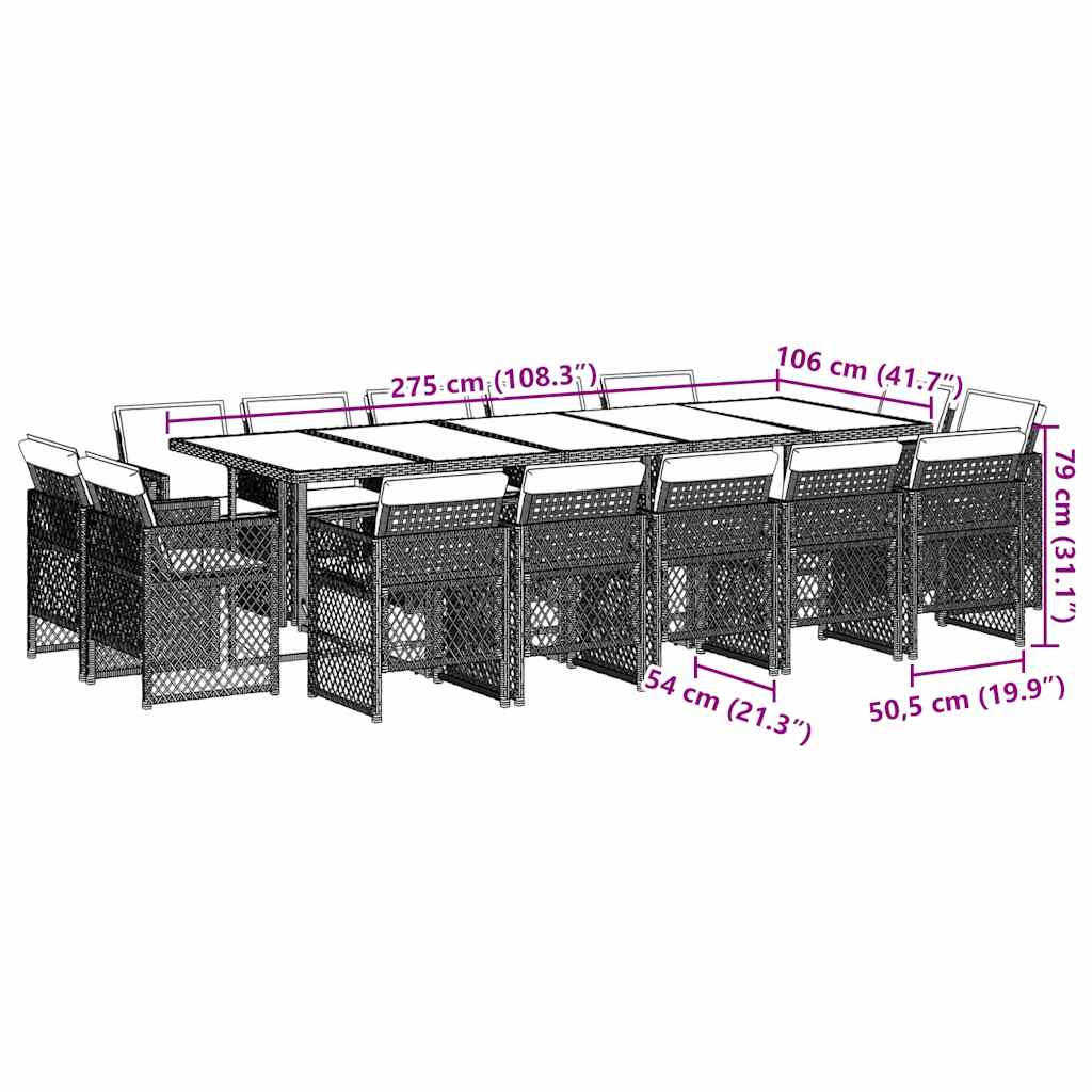 vidaXL 15-tlg. Garten-Essgruppe mit Kissen Grau Poly Rattan