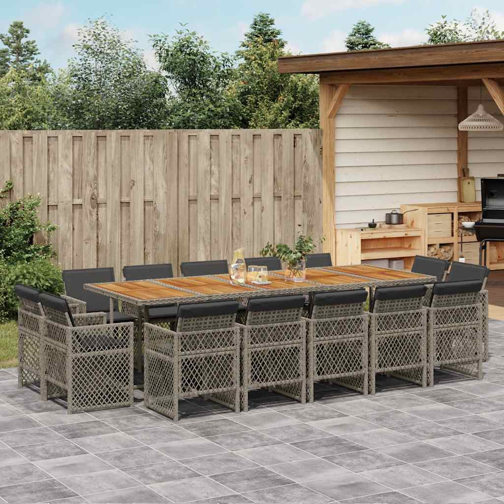 vidaXL 15-tlg. Garten-Essgruppe mit Kissen Grau Poly Rattan