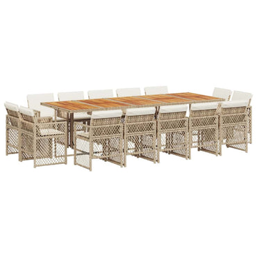 vidaXL 15-tlg. Garten-Essgruppe mit Kissen Beige Poly Rattan