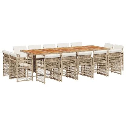 vidaXL 15-tlg. Garten-Essgruppe mit Kissen Beige Poly Rattan