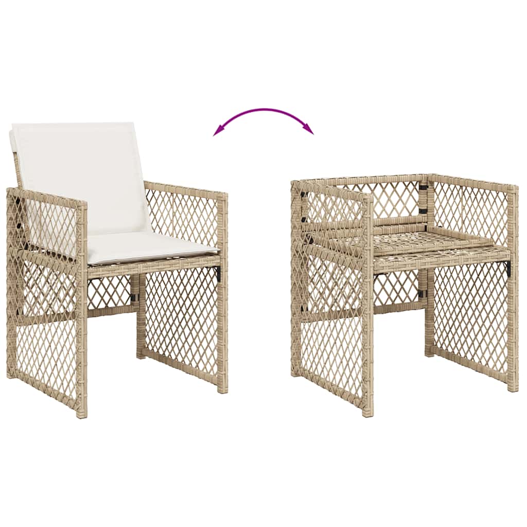 vidaXL 15-tlg. Garten-Essgruppe mit Kissen Beige Poly Rattan