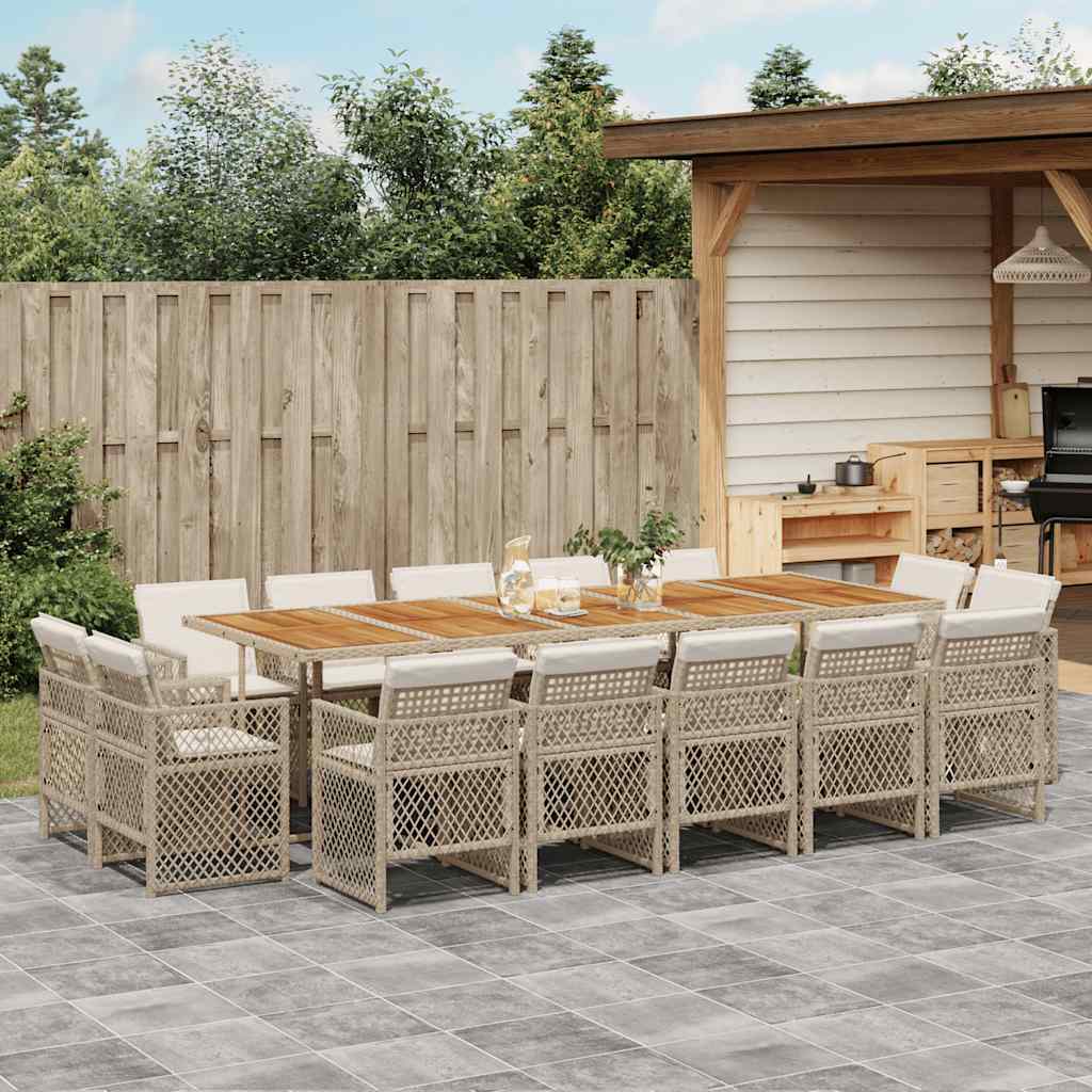 vidaXL 15-tlg. Garten-Essgruppe mit Kissen Beige Poly Rattan