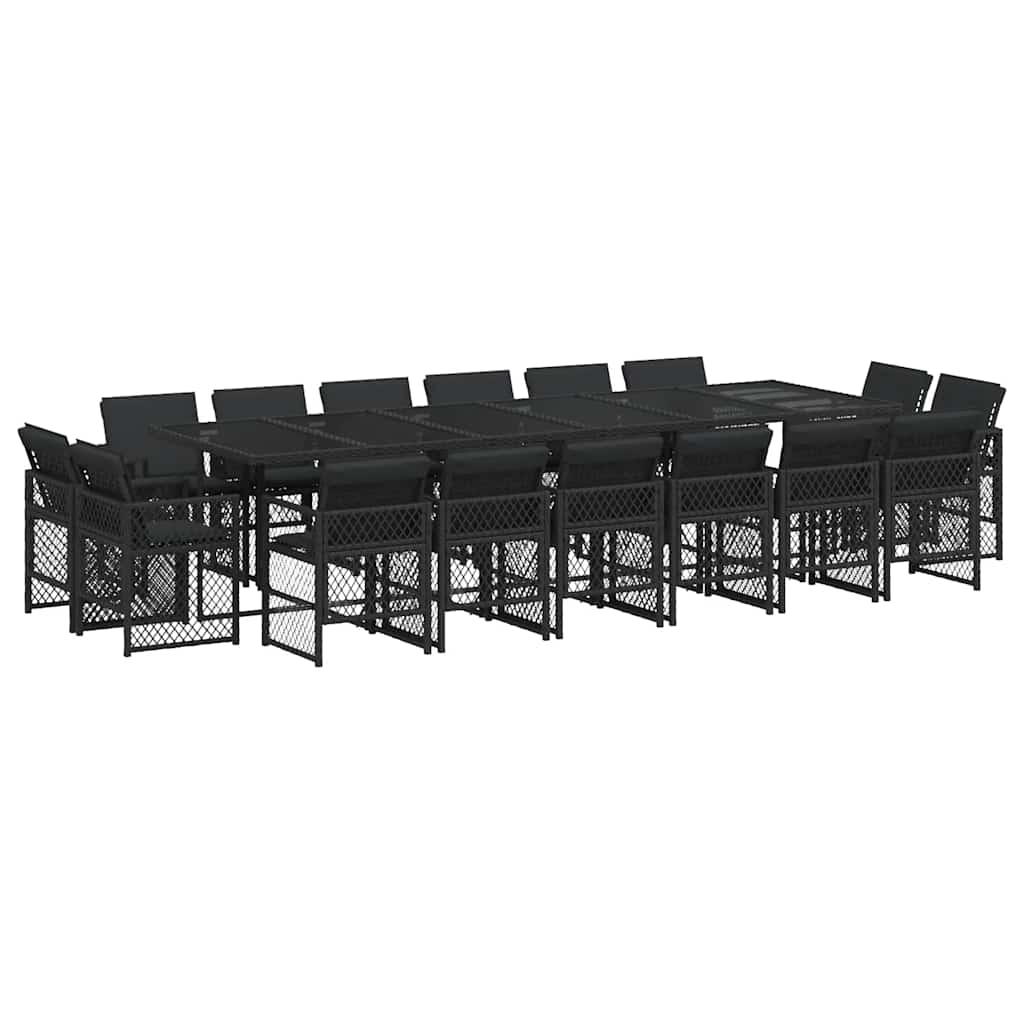 vidaXL 17-tlg. Garten-Essgruppe mit Kissen Schwarz Poly Rattan