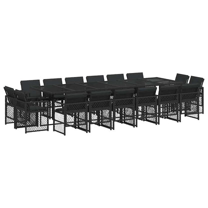 vidaXL 17-tlg. Garten-Essgruppe mit Kissen Schwarz Poly Rattan