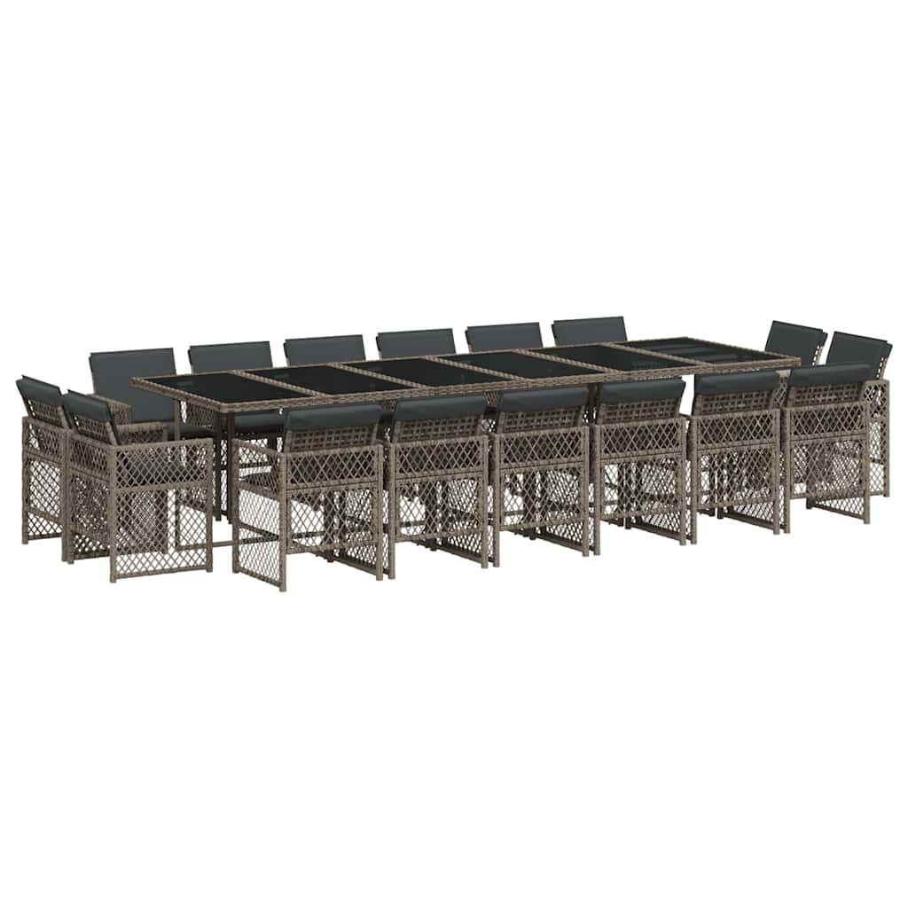 vidaXL 17-tlg. Garten-Essgruppe mit Kissen Grau Poly Rattan