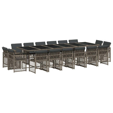 vidaXL 17-tlg. Garten-Essgruppe mit Kissen Grau Poly Rattan
