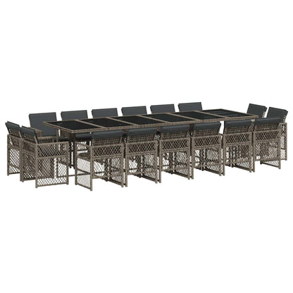 vidaXL 17-tlg. Garten-Essgruppe mit Kissen Grau Poly Rattan