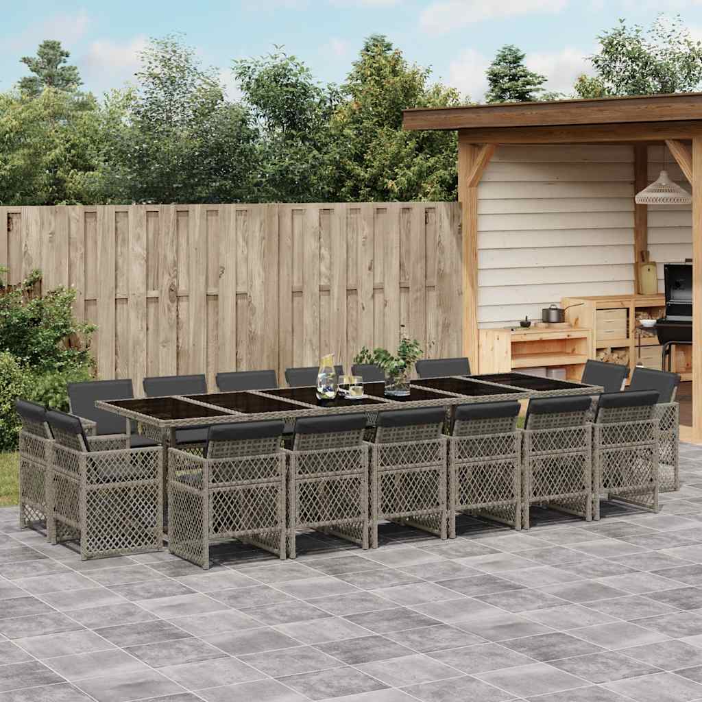vidaXL 17-tlg. Garten-Essgruppe mit Kissen Grau Poly Rattan