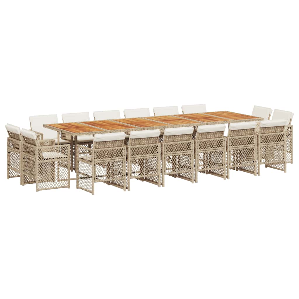 vidaXL 17-tlg. Garten-Essgruppe mit Kissen Beige Poly Rattan